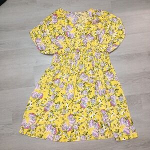 Mph Collection Women's Yellow Floral Cinch Elastic Waist Size 1x Comfy Flowy